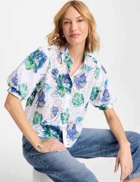 NWT Chico's Floral Paisley Eyelet Blouse