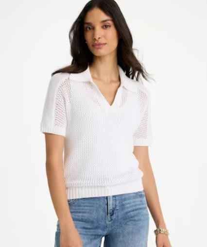 NWT Chico's Sequin Pointelle Pullover Polo Sweater