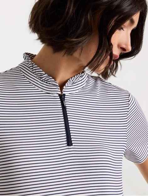 NWT Chico's Zenergy® UPF Ruffle Striped Half Zip