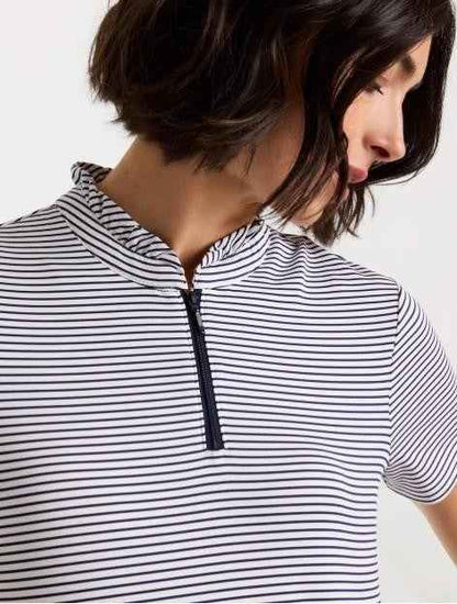 NWT Chico's Zenergy® UPF Ruffle Striped Half Zip