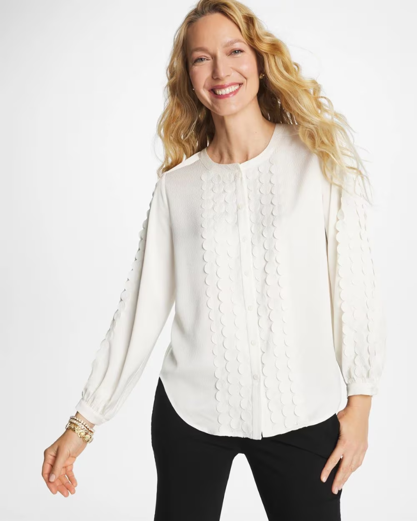 NWT Chico's Laser Cut Crinkle Blouse