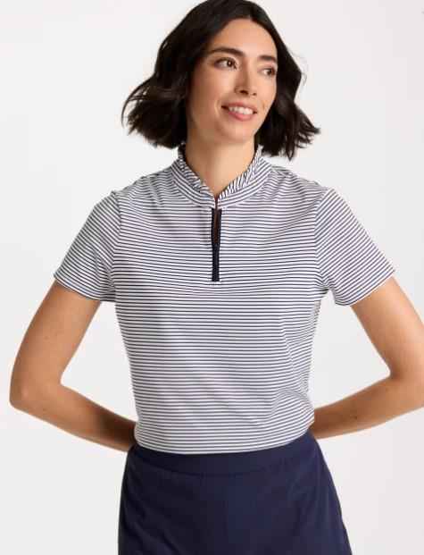 NWT Chico's Zenergy® UPF Ruffle Striped Half Zip