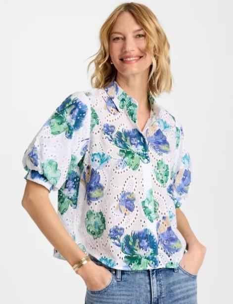 NWT Chico's Floral Paisley Eyelet Blouse