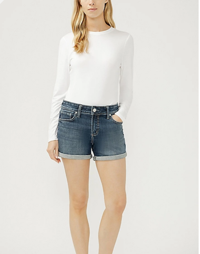NWT Maurices Silver Jeans Co.® Elyse Curvy Mid Rise Mini Rolled Hem 4in Short