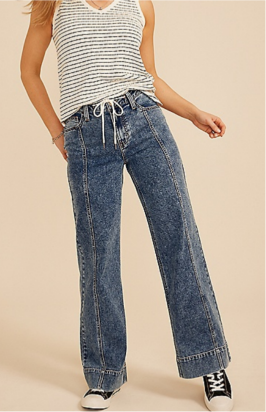 NWT Maurices High Rise Tie Waist Seamed Front Wide Leg Jean