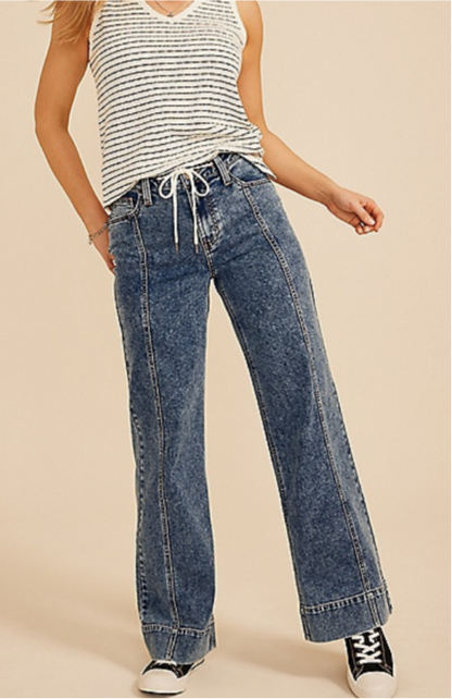 NWT Maurices High Rise Tie Waist Seamed Front Wide Leg Jean
