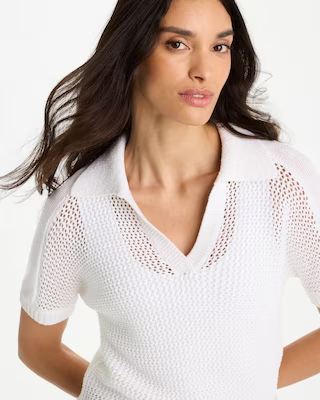 NWT Chico's Sequin Pointelle Pullover Polo Sweater