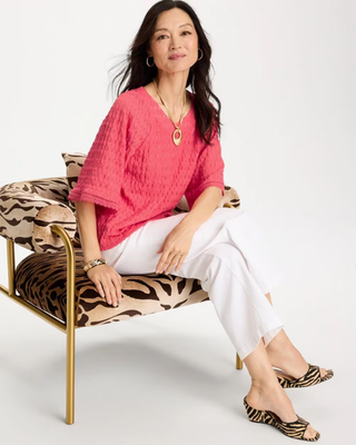 NWT Chico's Crinkle Lace Knit Raglan Tee