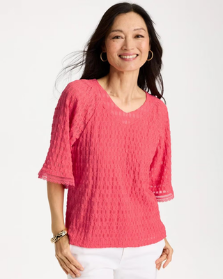 NWT Chico's Crinkle Lace Knit Raglan Tee