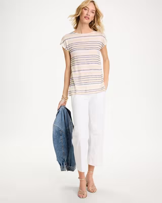 NWT Chico's Striped Linen Dolman Tee