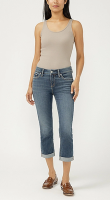 NWT Maurices Silver Jeans Co.® Elyse Mid Rise Luxe Stretch Rolled Hem Capri - Bestdeal999