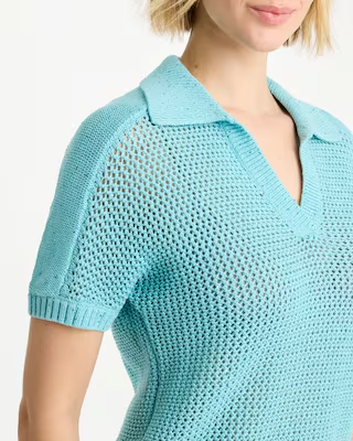 NWT Chico's Sequin Pointelle Pullover Polo Sweater