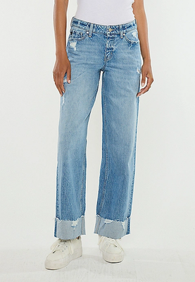 NWT Maurices KanCan™ Mid Rise Raw Cuffed Hem Wide Leg Jean