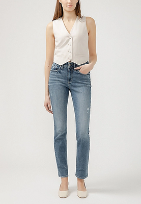 NWT Maurices Silver Jeans Co.® Avery Curvy High Rise Ripped Straight Jean