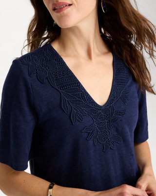 NWT Chico's Flora Lace V-Neck Tee