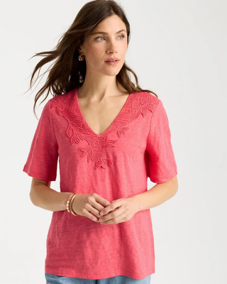 NWT Chico's Flora Lace V-Neck Tee