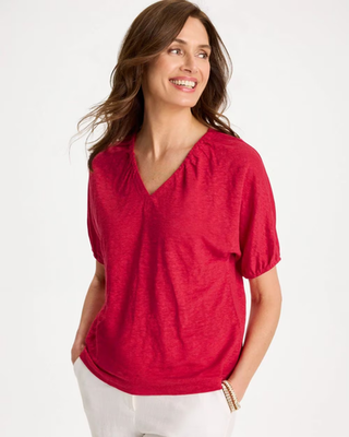 NWT Chico's Linen Ruched V-Neck Tee