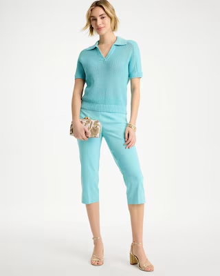 NWT Chico's Sequin Pointelle Pullover Polo Sweater