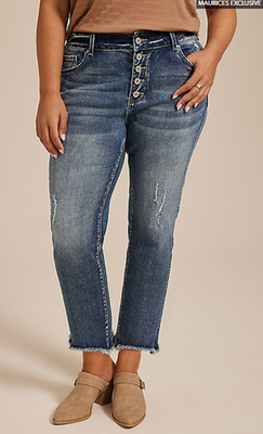 NWT Maurices Plus Size KanCan™ High Rise Fray Hem Button Fly Capri