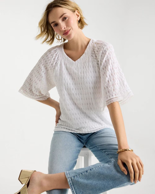 NWT Chico's Crinkle Lace Knit Raglan Tee