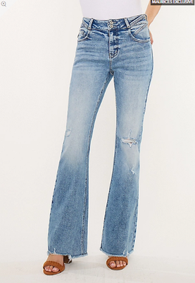 NWT Maurices KanCan™ High Rise Double Button Fray Hem Flare Jean
