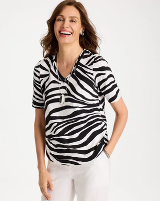 NWT Chico's Wild Lines Cotton Slub V-Neck Tee