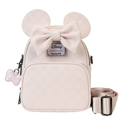 NWT Loungefly Minnie Mouse Checkered Texture Convertible Mini Backpack & Crossbo