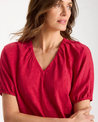NWT Chico's Linen Ruched V-Neck Tee