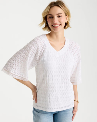 NWT Chico's Crinkle Lace Knit Raglan Tee