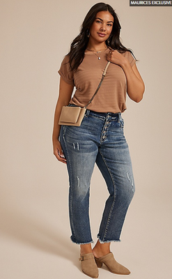 NWT Maurices Plus Size KanCan™ High Rise Fray Hem Button Fly Capri